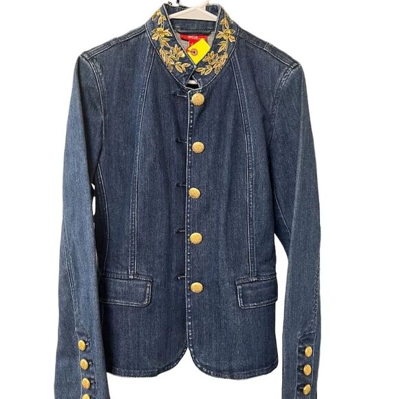 Oscar de la Renta Jackets & Blazers - Oscar De La Renta Women's Size 6 Blue Denim Jacket Gold Sequin Embroidery Button